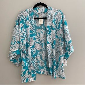 NEW! floral aqua & white open cover up